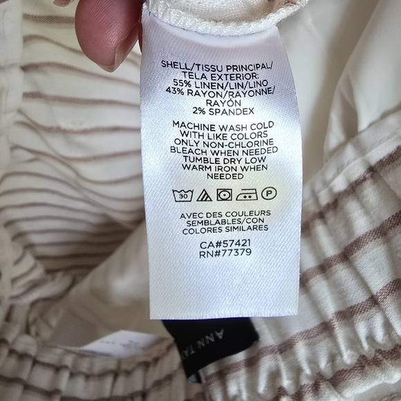 Ann Taylor New Ivory Stripe Belted Linen Drapey Cargo Ankle Pants Womens SZ 8 - Picture 11 of 13